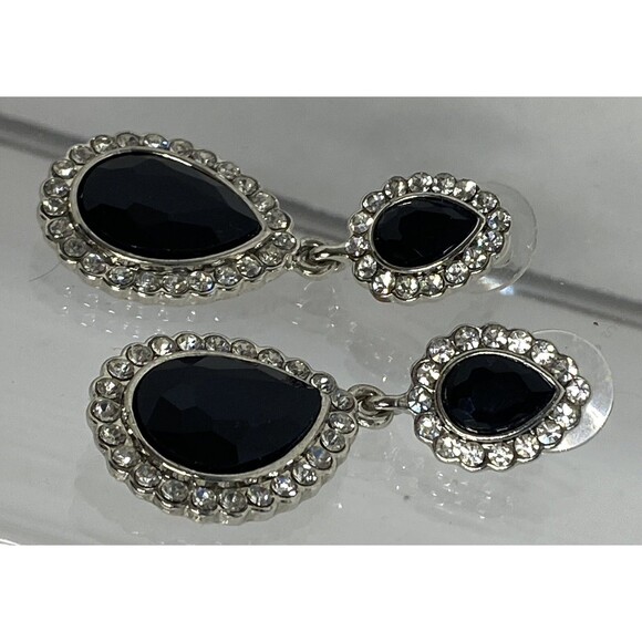 Crystal Rhinestone Cocktail Party Prom Pieced Wedding Earrings Teardrop Dangle - Picture 4 of 6